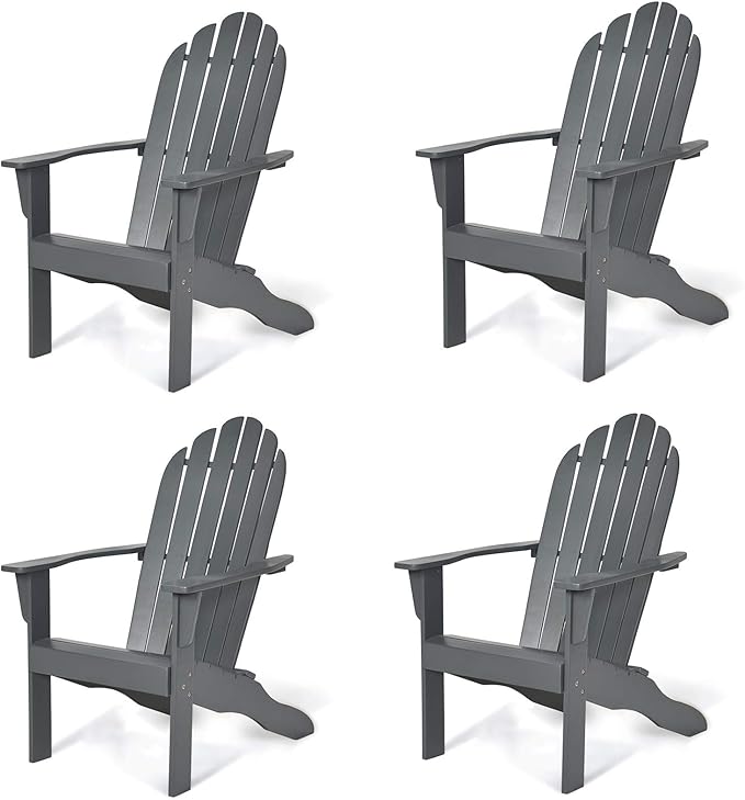 RELAX4LIFE Adirondack Chairs Set of 4, Acacia Wood Adirondack Lounge Chair, Weather Resistant Outdoor Chair for Patio Garden Porch Deck, 350 LBS Weight Capacity, Wooden Fire Pit Chairs (4, Grey)