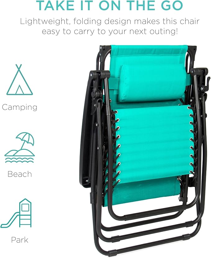 Best Choice Products Folding Zero Gravity Outdoor Recliner Patio Lounge Chair w/Adjustable Canopy Shade, Headrest - Photo 8