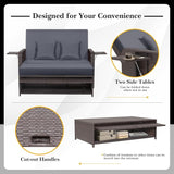 COSTWAY Patio Rattan Daybed with Cushions, Outdoor Wicker Loveseat Sofa with Storage Ottoman - Photo 6