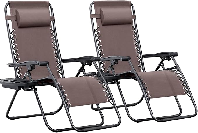 Greesum Zero Gravity Chairs Set of 2 Adjustable Steel Mesh Recliners Beach Deck Lawn Camping Patio Foldable Lounge - Photo 1