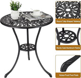 23.5 Inch Small Round Patio Bistro Table, Weatherproof Outdoor Coffee Table with Umbrella Hole & Vintage Floral Pattern - Photo 4