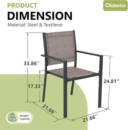 Patio Dining Chairs, All-Weather Textilene Outdoor Dining Chair Set of 4, Heavy-Duty Stackable Minimalist Outdoor Chairs with Armrest, Patio Chairs for Lawn Deck Pool, Brown