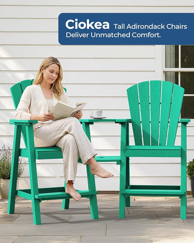 Ciokea Tall Adirondack Chairs Set of 4, HDPE Outdoor Adirondack Bar Stools with Double Connecting Tray - Photo 2