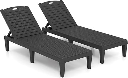 Tangkula Lounge Chair Outdoor Set of 2, Patio PP Pool Lounge Chairs with 5-Position Adjustable Backrests, Easy Assembly, Recliner Chaise Lounger for Poolside, Deck, Backyard, Porch (Black)