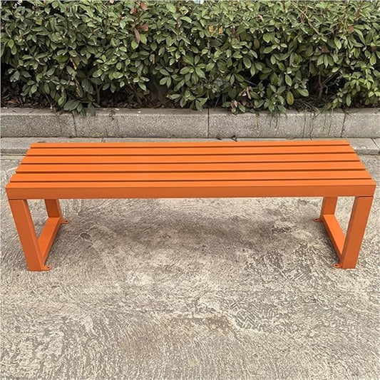 Metal Garden Benches, Backless Locker Room Bench, Multifunctional Long Bench with Steel Frame, 2-Person Outdoor Bench for Park, Porch, Patio, Entryway(Orange,120cm/47.2in)