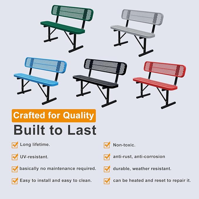 6 ft Outdoor Park Bench – Heavy-Duty Steel Frame & Rust-Resistant Thermoplastic Coating, Suitable for Gardens, Courtyards, Campuses, Commercial Spaces (Green, 6ft)