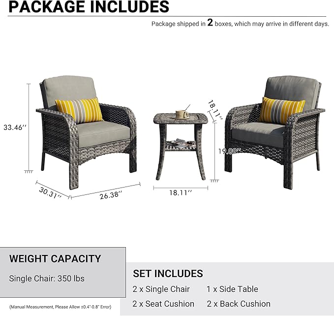 HOOOWOOO Patio Furniture Set, 3 Pieces Outdoor Conversation Set - Photo 6