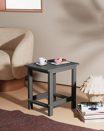 YEFU Outdoor Side Table for Patio: 16" HIPS Weather - Resistant Adirondack Tables Set of 2 - Small Square End Table for Backyard Living Room Bedroom - Indoor Outdoor Durable Table Dark Grey