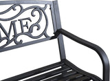 50" Outdoor Welcome Bench, Metal Garden Bench with Slatted Seat, Patio Bench with Backrest and Armrests for Park, Porch - Photo 6