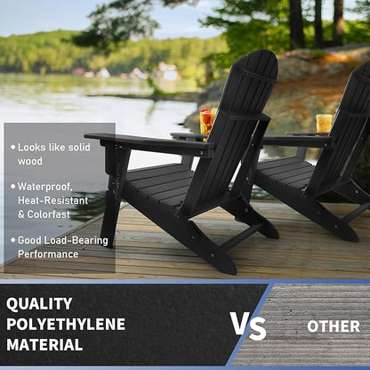 FUNBERRY Folding Adirondack Chairs Set of 4 with Adjustable Backrest, HDPE All Weather Fire Pit Chairs with Cup Holder