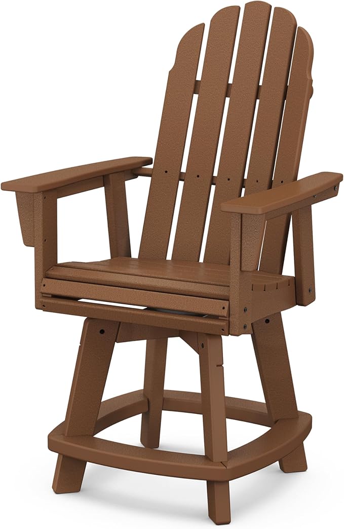 POLYWOOD® Vineyard Curveback Adirondack Swivel Counter Chair in Teak