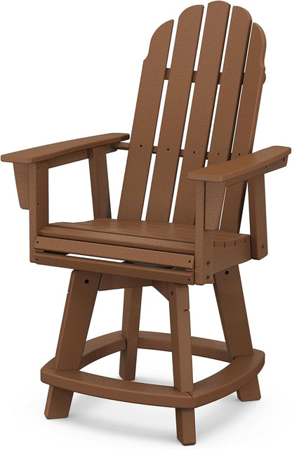 POLYWOOD® Vineyard Curveback Adirondack Swivel Counter Chair in Teak