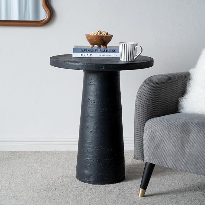 Faux Stone Side Table Round End Table Patio Small Drink Table for Small Spaces - Photo 5