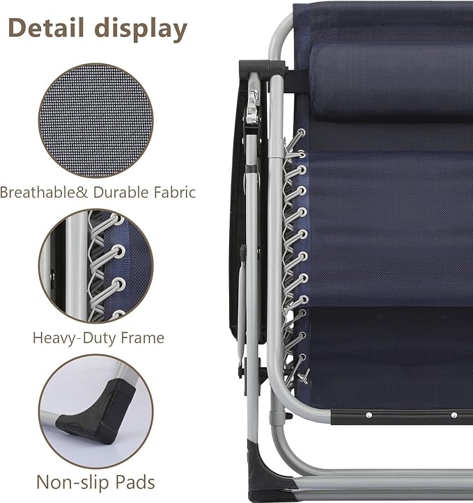 Zero Gravity Chair, Portable Folding Reclining Lounge Chairs with Adjustable Cushion and Cup Holder Trays for Outdoor - Photo 8