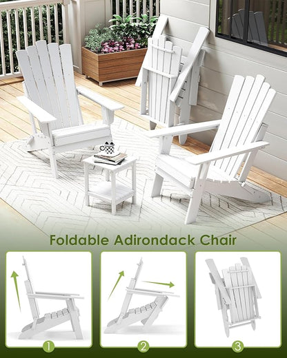 GREENVINES Folding-Adirondack-Chairs-Set-of-2 | HDPE Plastic | Throne Series | Fire Pit Chair | All Weather | for Outdoor Patio Deck Backyard Poolside | White
