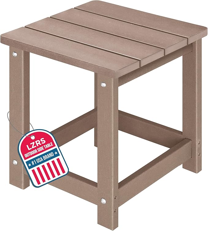 LZRS Adirondack Square Outdoor Side Table for Patio, Pool Composite Patio Table, HDPE End Tables for Backyard, Pool - Photo 1