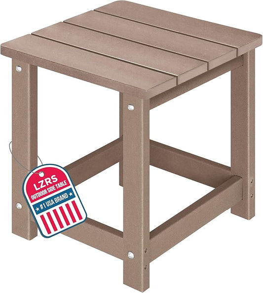 LZRS Adirondack Square Outdoor Side Table for Patio, Pool Composite Patio Table,HDPE End Tables for Backyard,Pool, Indoor Companion, Easy Maintenance & Weather Resistant(Weathered Wood)