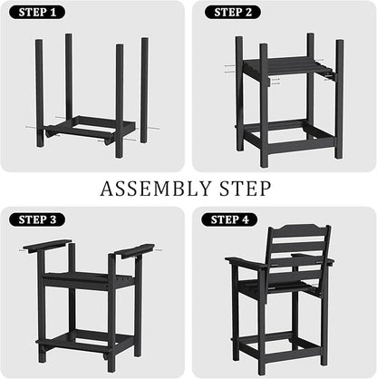 Tall Adirondack Bar Stool, Heavy-Duty Counter Height Chair with Ergonomic Seat, Durable Patio Barstool for Backyard, Deck, Poolside, Black