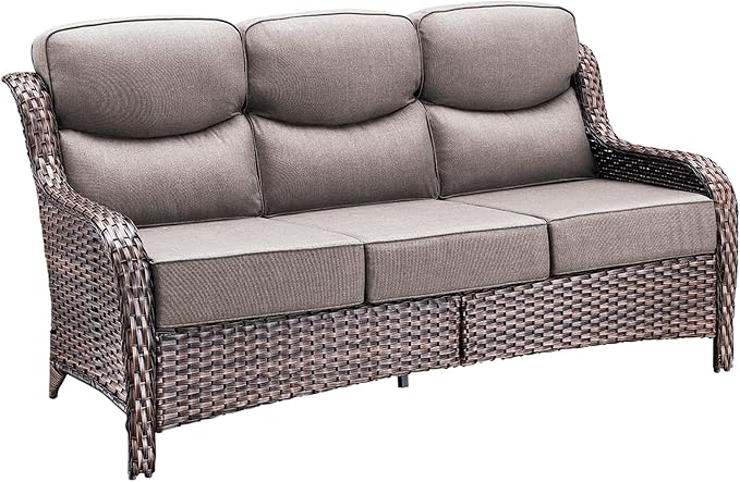 71'' Patio Couch Outdoor Wicker Sofa, Heavy Duty All-Weather Rattan 3-Seater Sofa with Deep Seating and Removable Cover - Photo 7