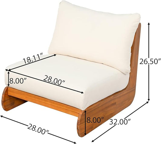 Christopher Knight Home Poppy Outdoor Club Chair with Water Resistant, Acacia Wood Lounge Chair Outdoor, Patio Low Profile Accent Chair, Comfy Reading Chair for Garden Backyard, Teak + Beige