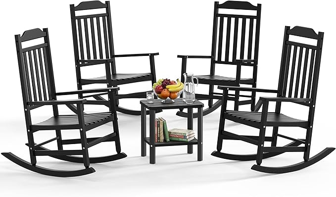 5 Piece Outdoor Rocking Bistro Set, Rocking Chairs Outdoor Furniture - Photo 1