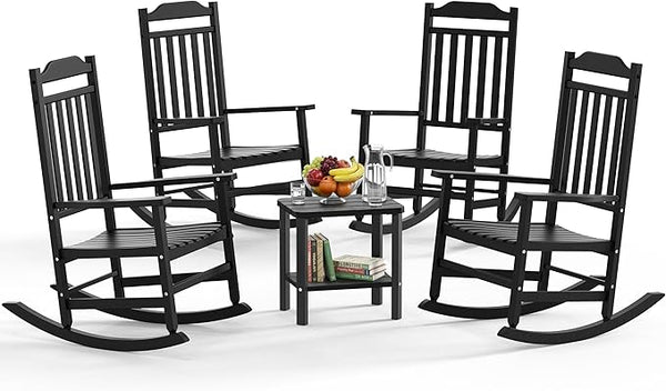 5 Piece Outdoor Rocking Bistro Set, Rocking Chairs Outdoor Furniture - Photo 1