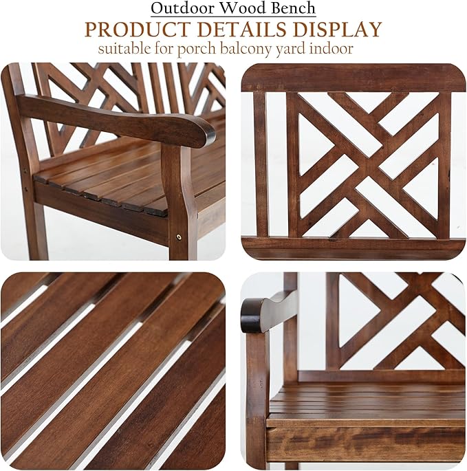 Sophia & William Outdoor Patio Poplar Wood Bench Walnut, PU Painting Wooden Bench with Backrest and Armrests for Porch, Pool, Garden, Lawn, Balcony, Backyard and Indoor, Load Capacity: 600 lbs, 1 Pack