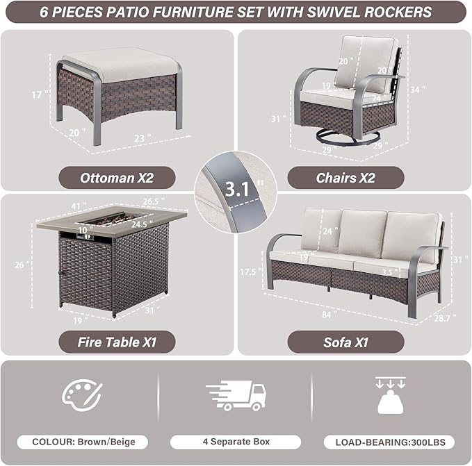 Belord Patio Furniture Set with Fire Pit Table - 50000 BTU Propane Fire Pit - Photo 3