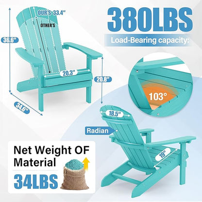 YEFU Adirondack Chairs Set of 6: Plastic Adirondack Chairs - Patio Chairs with Wood Texture - Outdoor Chair HIPS - Lawn Fire Pit Deck Porch Garden Chairs for Adults (Aruba)
