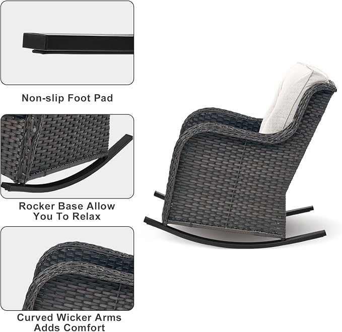 Rilyson Patio Chairs Outdoor Rocking Chair - 3 Piece Wicker Patio Bistro Set Rattan Patio Furniture Rocker Chairs and - Photo 3