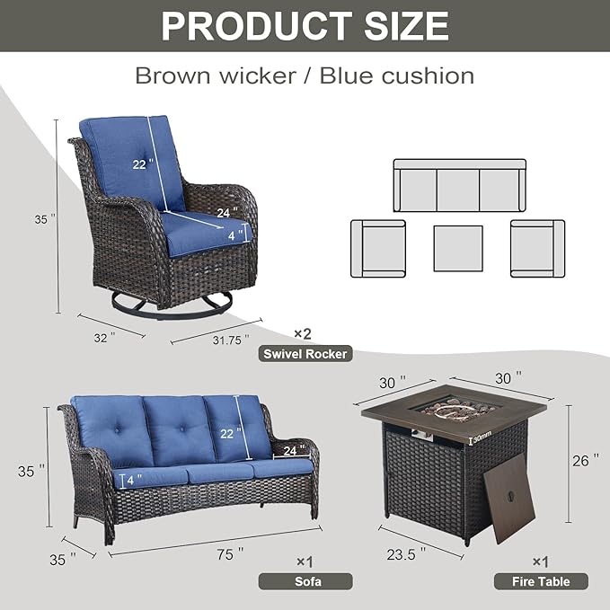 Belord 4 Piece Patio Wicker Furniture Set, Outdoor Swivel Rocker Chairs - Photo 2