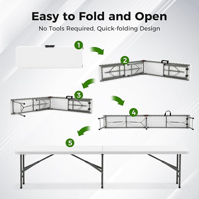 Giantex 6 FT Plastic Folding Bench, HDPE Portable Seat w/Metal Legs, Fold-in-Half Outdoor Bench for Picnic, Garden, Camping, Party Sport Events, 1320 lbs Capacity, No Assembly (1, White)