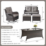 Rilyson Wicker Patio Furniture Set - 6 Piece Rattan Outdoor Sectional Conversation Sets with 2 Swivel Rocking Chairs - Photo 2