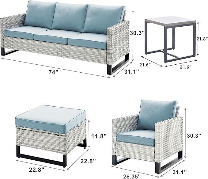 Rilyson Wicker Outdoor Patio Furniture Set - 6 Piece Patio Conversation Set with 2 Armrest Chairs, 2 Rattan Ottoman - Photo 3