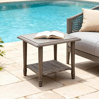 Wicker Outdoor Side Table with Storage, Small Square Patio Side Table for Porch Balcony Deck Garden Poolside(1PC)