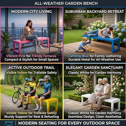 Weatherproof Outdoor Garden Bench, Heavy Duty Metal Bench, Galvanized Steel Backless Patio Benches, 3.3ft 3.9ft 4.9ft 5.9ft All Weather 2-Person Front Porch Seat for Yard Backyard(Blue,5.9ft)
