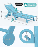 SERWALL Patio Chaise Lounge Chair, 78'' Long HDPE 5 Positions Adjustable Outdoor Lounger - Photo 3