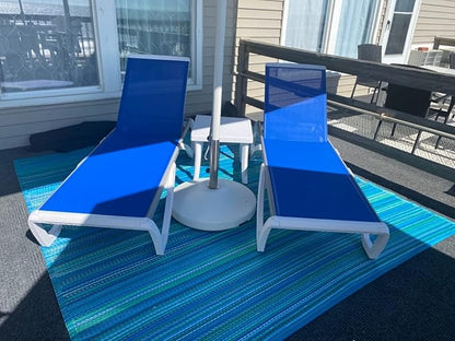 Domi Outdoor Chaise Lounges, Adjustable Aluminum Patio Lounges, Plastic Pool Lounge Chairs for Deck Lawn Backyard(2 Blue Lounges W/Table)