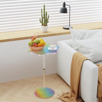 Rainbow Clear Side Table Small Acrylic End Tables 13.8 * 11.6 H: 21.3 Inch Modern Flower-Like Shape Drink Table for Small Spaces Sturdy Easy Assembly for Living Room Balcony Garden Office (2 Pack)