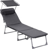 SONGMICS Sun Lounger, Patio Chaise Lounge Chair, Folding, with Canopy, Cushion, 76 x 20.9 x 11.4 Inches, Holds 330 lb - Photo 1