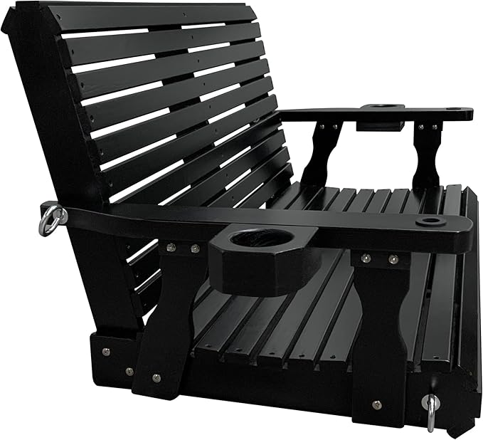 Wooden Porch Swing 2-Seater, High Backrest and Deep Seat, Bench Swing with Cupholders, Hanging Chains and 7mm Springs - Photo 9