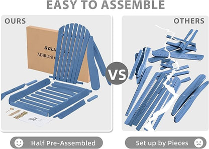 SoliWood Outdoor Wooden Folding Adirondack Chair Set of 4 with Pre-Assembled BackRest, Wood Patio Chair for Garden Backyard Porch Pool Deck Firepit