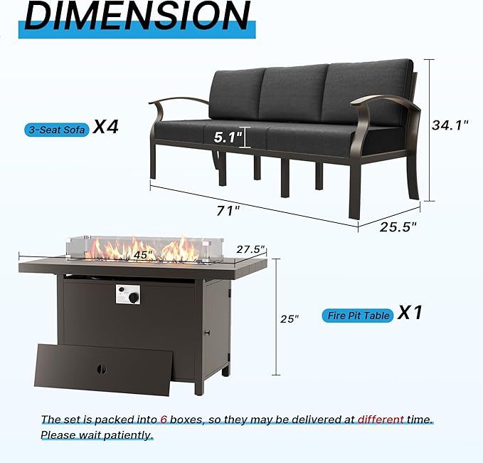 Gotland Aluminum Patio Furniture Set with Fire Pit Table - Photo 5