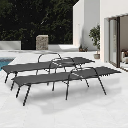 MoNiBloom Outdoor Black Lounge Chairs Set of 2, 5 Levels Adjustable Backrest Pool Lounge Chairs Breathable All Weather Metal Frame Sunbathing Recliner for Patio, Beach, Yard, Pool, 350 Lbs Capacity