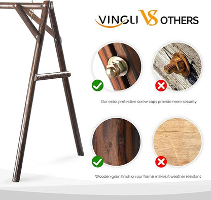 VINGLI Porch Swing Stand, Heavy-Duty 770 LBS Wood Swing Frame, Improved A-Frame Swing Stand for 4 FT Swing Bench, for Garden, Yard, Patio, Rustic
