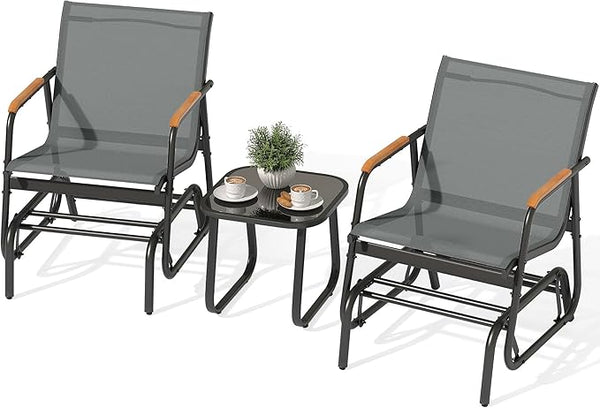 YITAHOME 3 Piece Patio Furniture Set, Outdoor Glider Chair Bistro Set, Coffee Table with Tempered Glass Tabletop - Photo 1