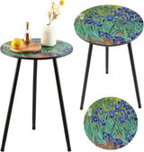 2 Packs Metal Outdoor Side Table Irises Patio Side Tables for Outside Small End Tables Round Patio Coffee Table Plant - Photo 1