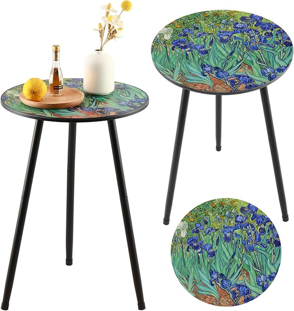 2 Packs Metal Outdoor Side Table Irises Patio Side Tables for Outside Small End Tables Round Patio Coffee Table Plant - Photo 1