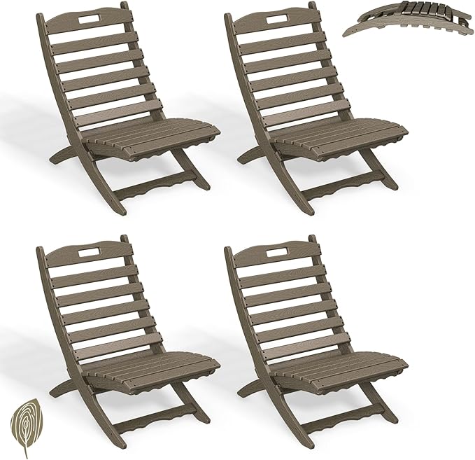 GREENVINES Folding Wave Chairs Set of 4 | Xavier | Portable Adirondack Chair | HDPE Wood Grain | All Weather - Photo 1