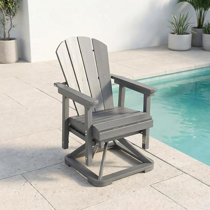 HDPE Swivel Glider Chair Outdoor, Weather Resistant Adirondack Outside Rocking Chair, Wooden Textured Outdoor Swivel Chair for Porch, Balcony, Poolside, Backyard (Grey)